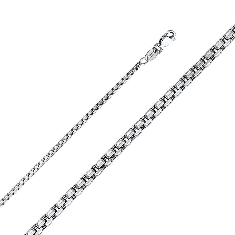 14K White Gold Hollow Half Round Box 036X100