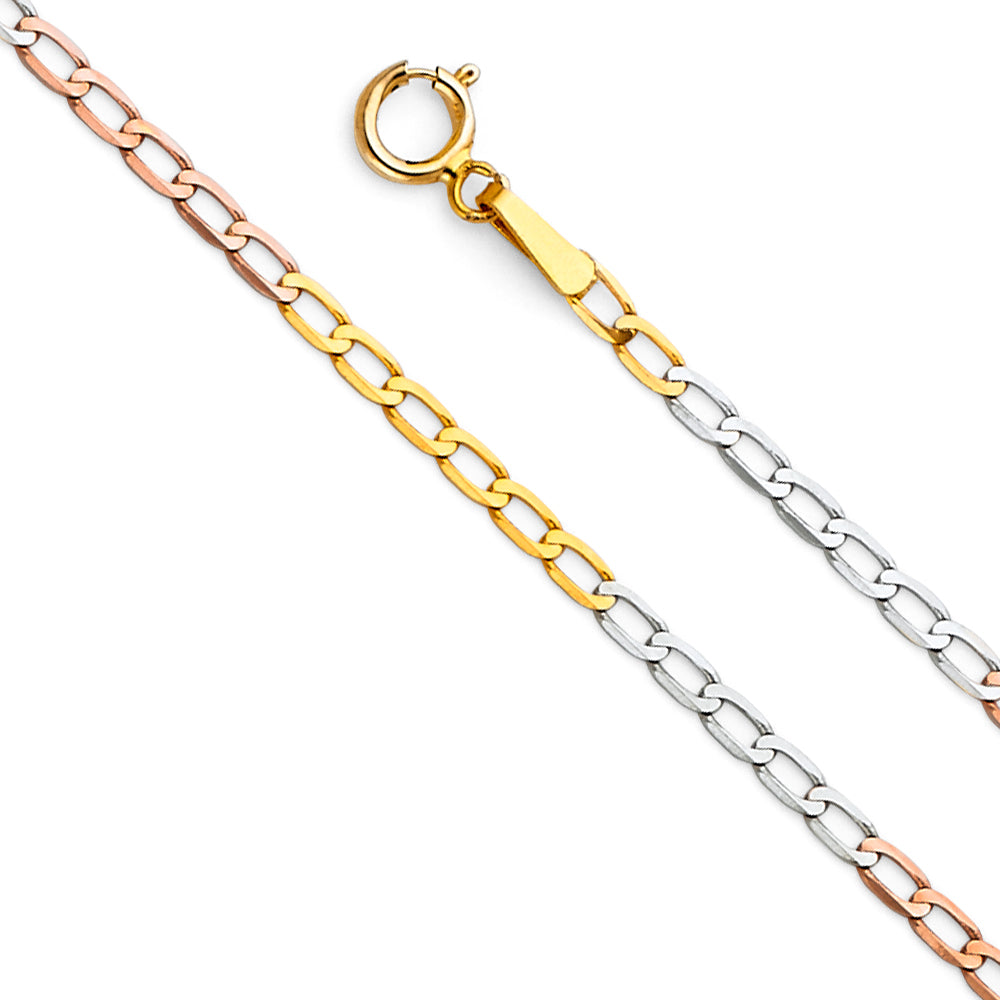 14K Yellow White Rose Gold Plated Figaro 1/1 Open 45