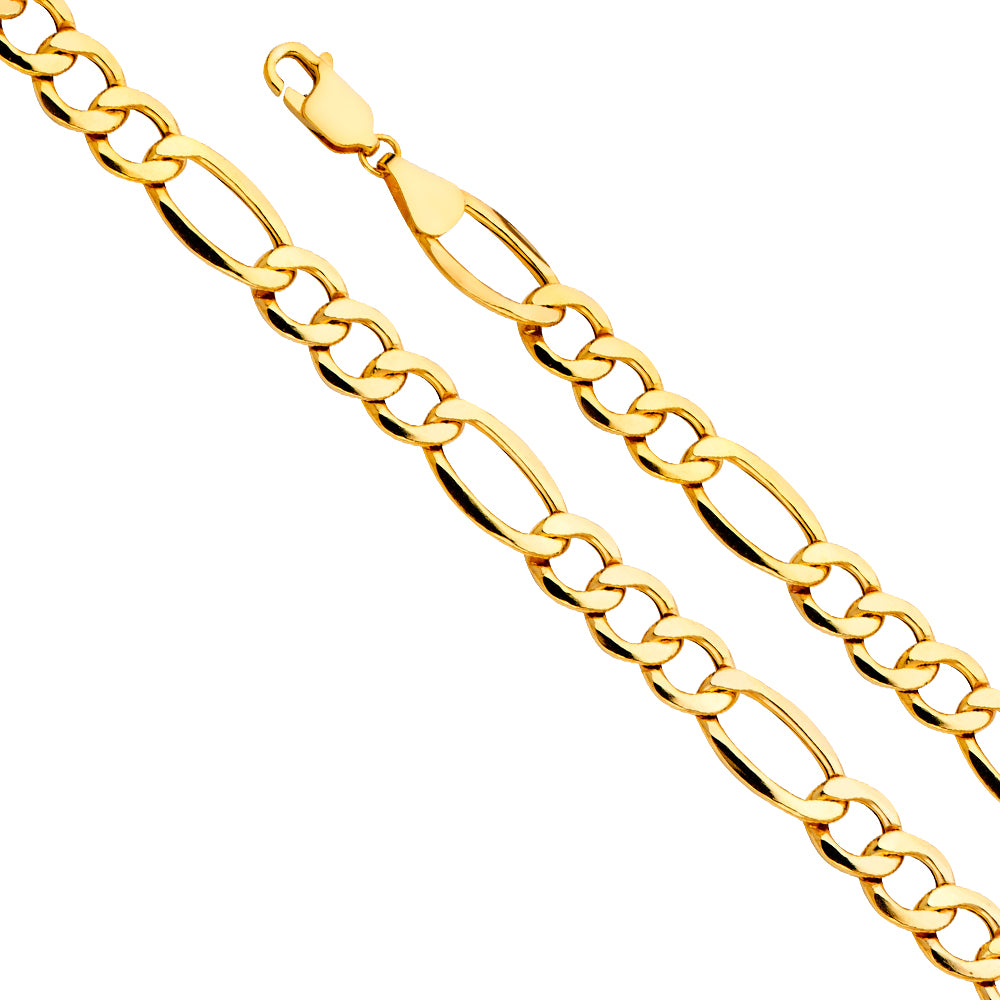 14K Yellow Gold 8.3 mm Hollow Figaro 3+1 Bevel 200
