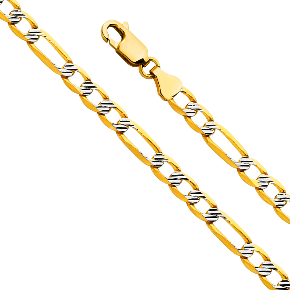 14K Two Tone Gold 4.8 mm Figaro 3+1 Fancy Wp 120