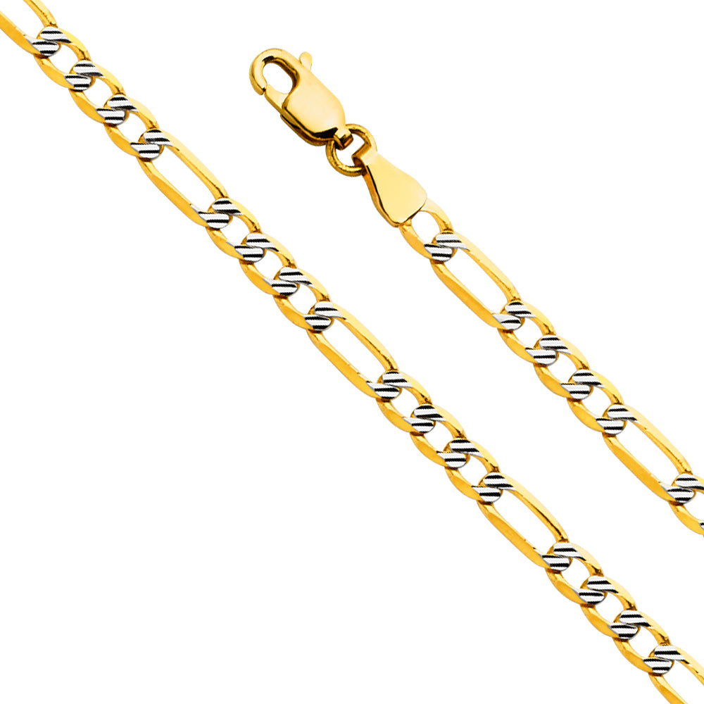 14K Two Tone Gold 3.8 mm Figaro 3+1 Fancy Wp 100