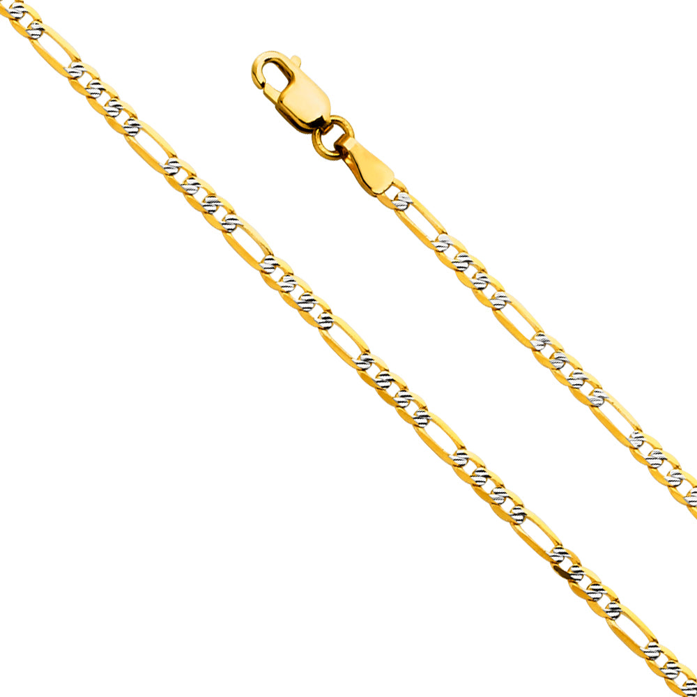 14K Two Tone Gold 2.3 mm Figaro 3+1 Fancy Wp 60