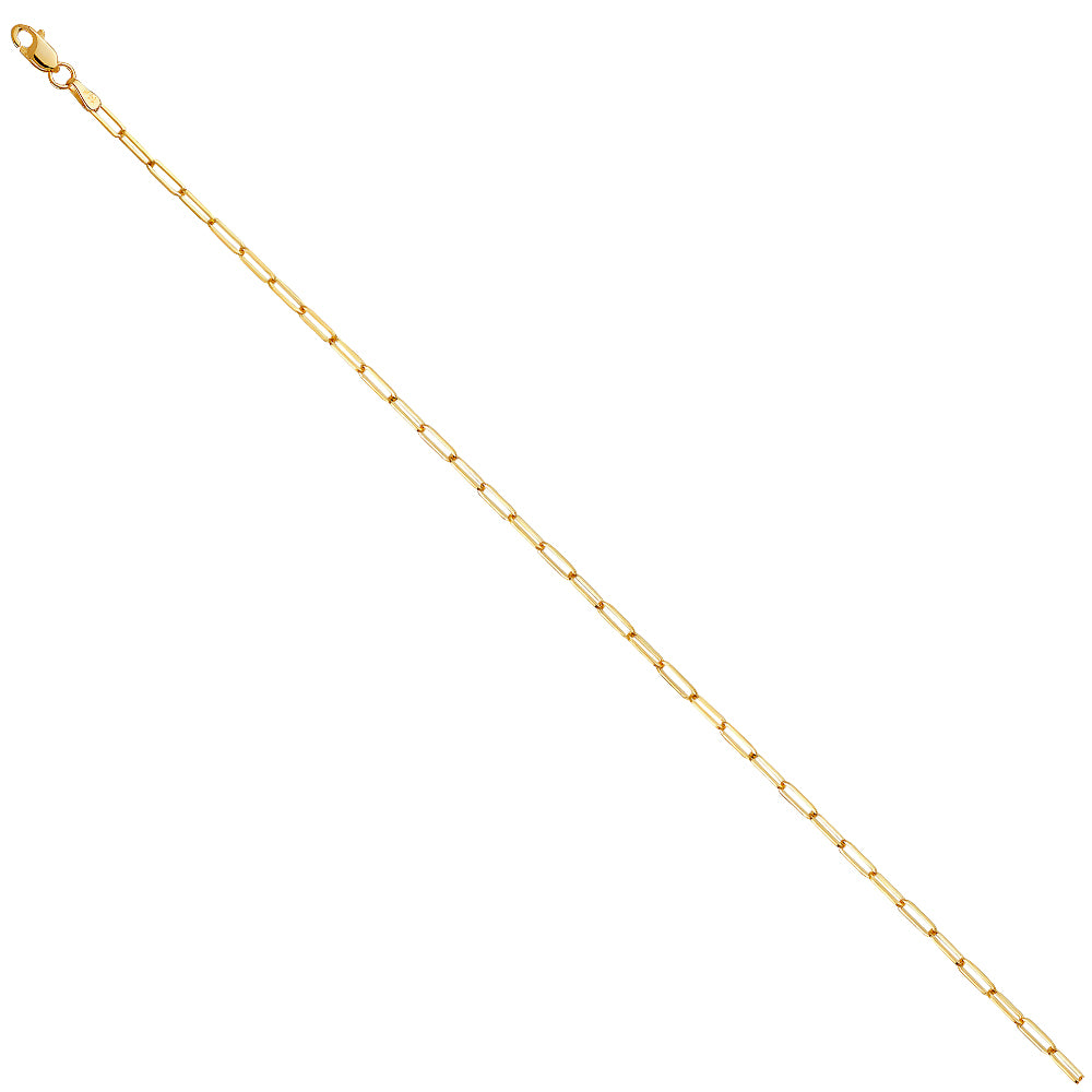 14K Yellow Gold 2.0 mm Solid Square Paperclip Chain