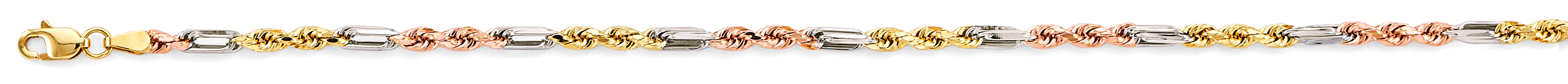 14K Yellow White Rose Gold 3 mm Hollow Figaro Rope Chain