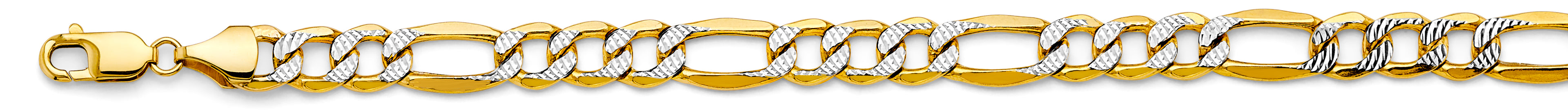 14K Two Tone Gold 8.6 mm Hollow Bevel Figaro 3+1 Wp