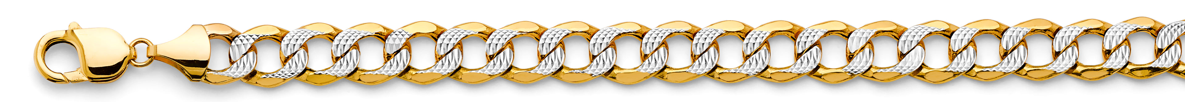 14K Two Tone Gold 10.8 mm Hollow Bevelled Curb Chain WP