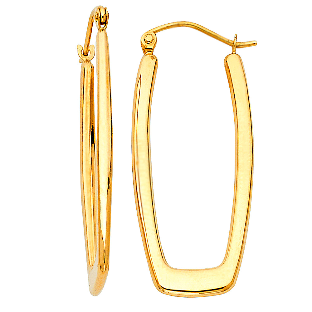 14K Yellow Gold Rectangle Hollow Earring (15X35 mm)