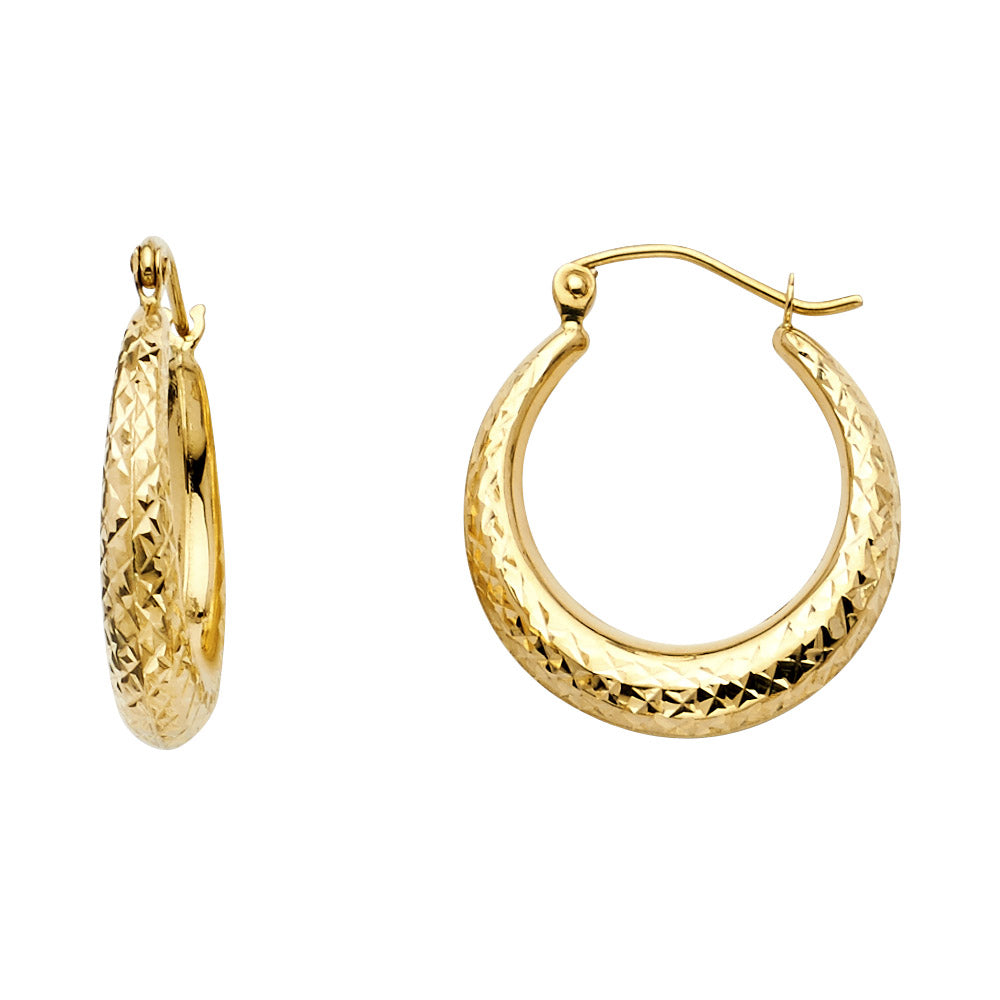 14K Yellow Gold Diamond Cut Moon Shape Hoop Earrings (20 mm)