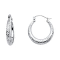 14K White Gold Diamond Cut Moon Shape Hoop Earrings (20 mm)