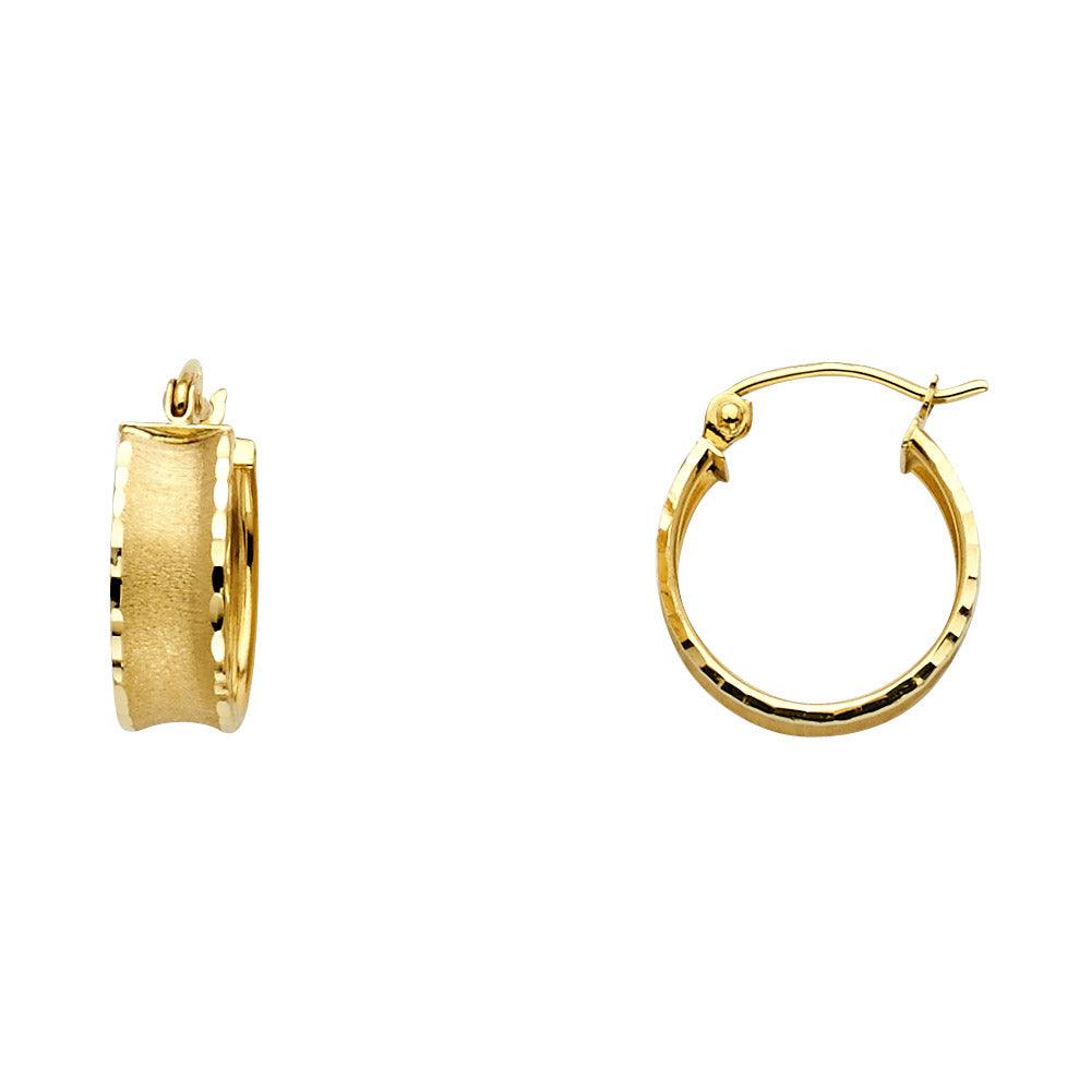 14K White Gold Side Diamond Cut Hoop Earring (15 mm)