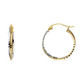 14K Two Tone Gold Diamond Cut Two Rows Hollow Hoop Earrings (18 mm)