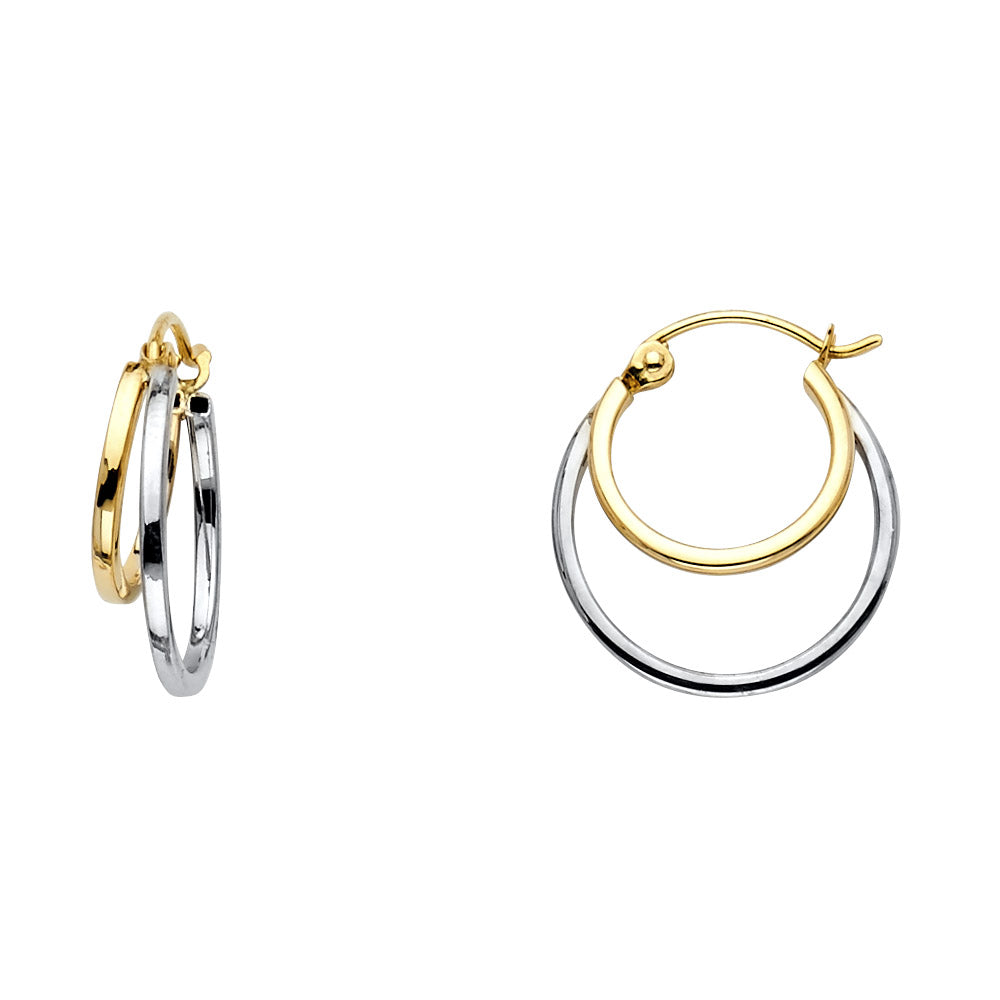 14K Two Tone Gold Two Rows Hollow Hoop Earrings (18 mm)
