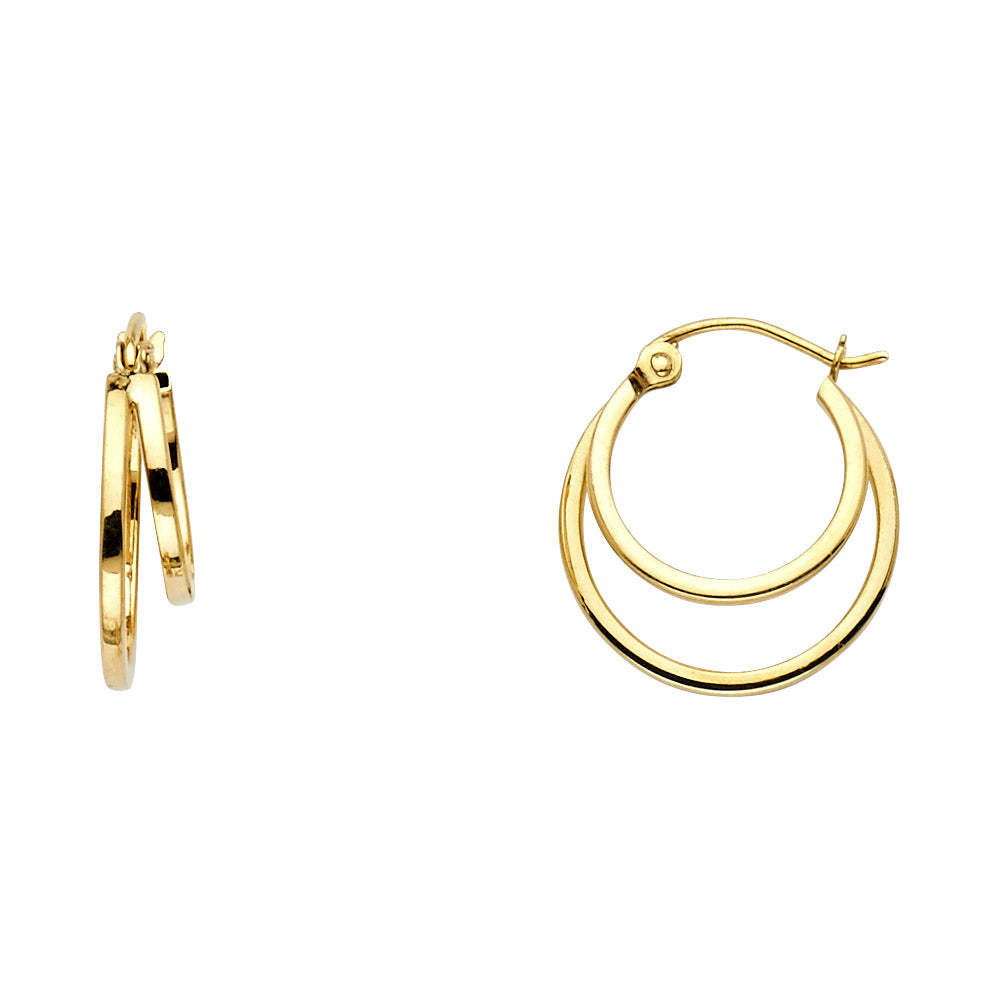 14K Two Rows Hollow Hoop Earrings (18 mm)