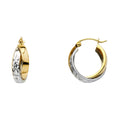 14K Two Tone Gold Diamond Cut Two Rows X-Shape Hoop (16 mm)