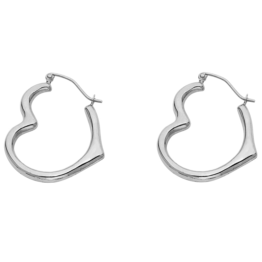 14K White Gold Hollow Heart Earrings