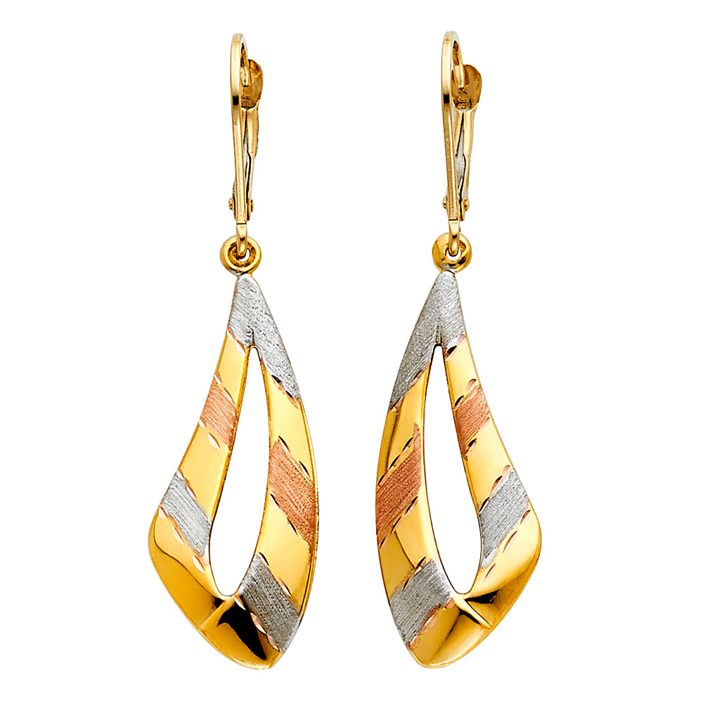14K Yellow White Rose Gold Fancy Hollow Earrings W/Lever Back