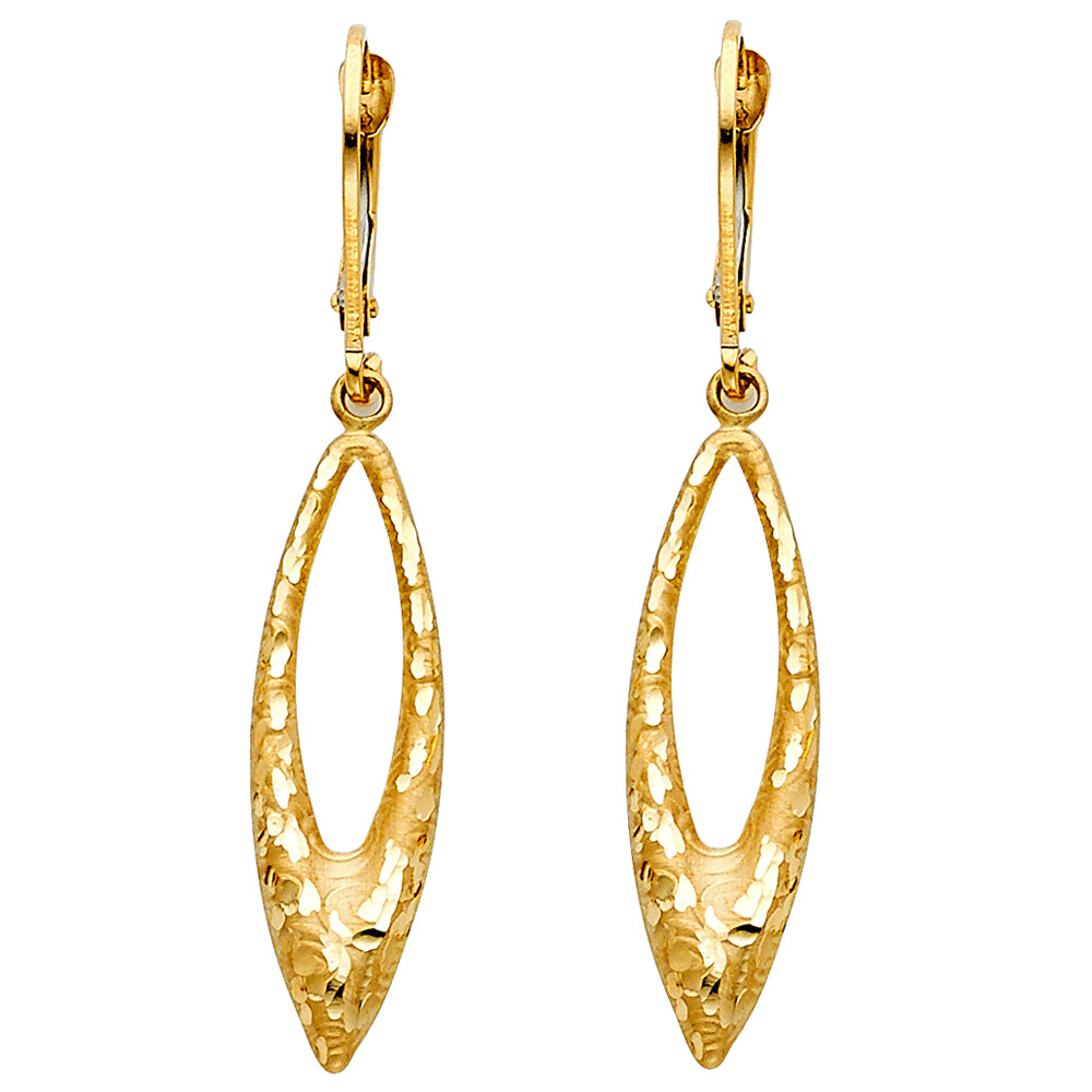 14K Yellow Gold Fancy Hollow Earrings W/Lever Back