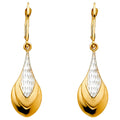 14K Two Tone Gold Tear Drop Hollow Earrings W/Lever Back