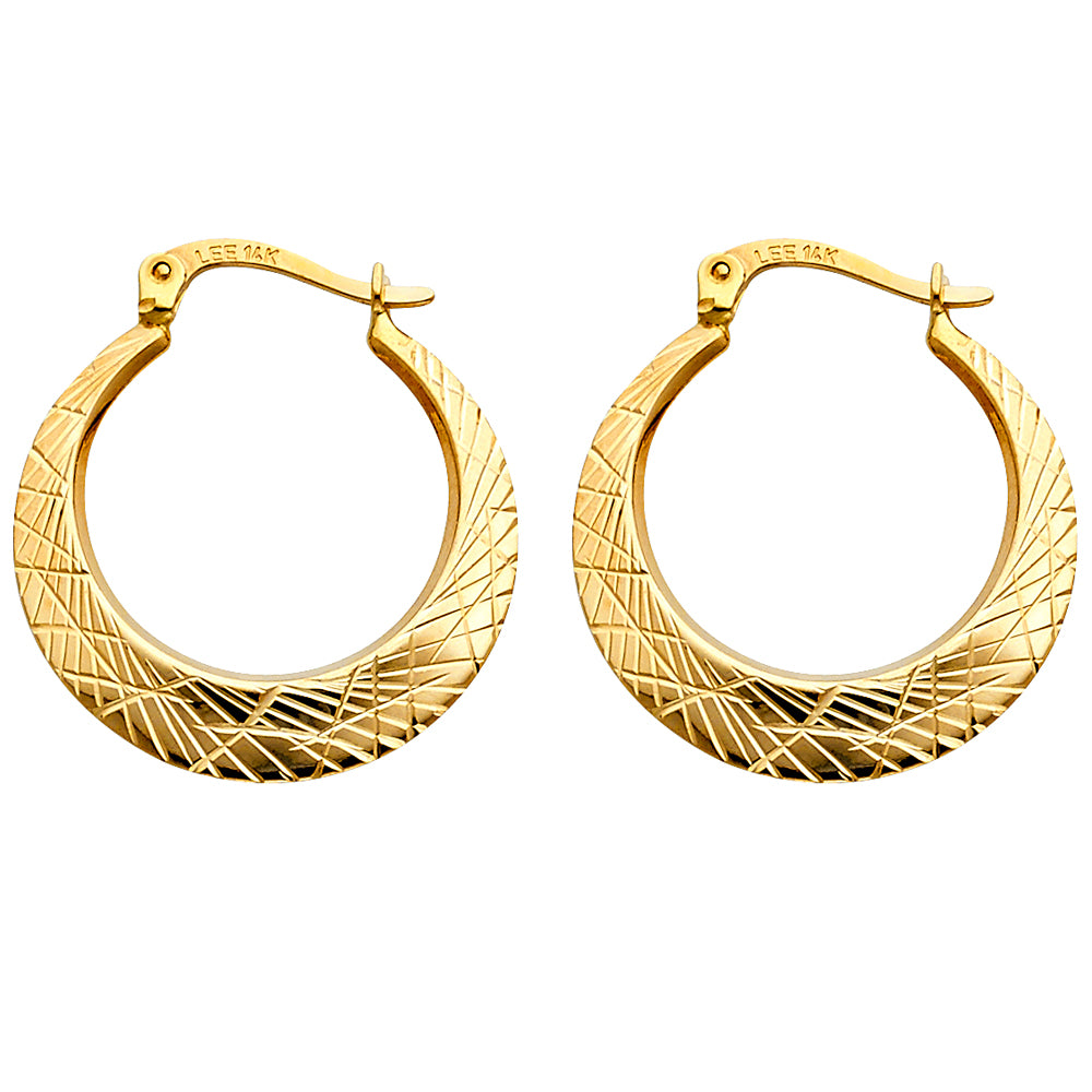 14K Yellow Gold Diamond Cut Moon Shape Hollow Earrings (22 mm)