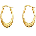 14K Yellow Gold Diamond Cut Oval Hollow Earrings (15X26 mm)