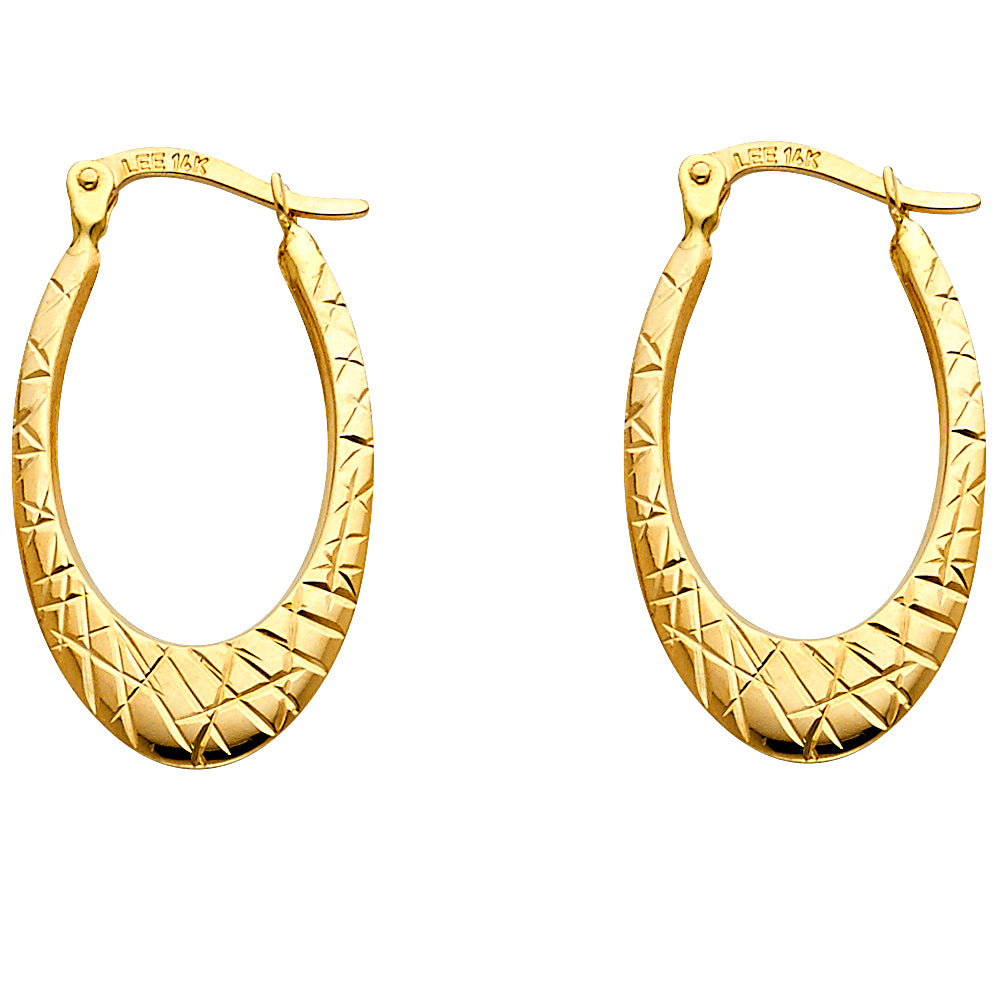 14K Yellow Gold Diamond Cut Oval Hollow Earrings (15X26 mm)