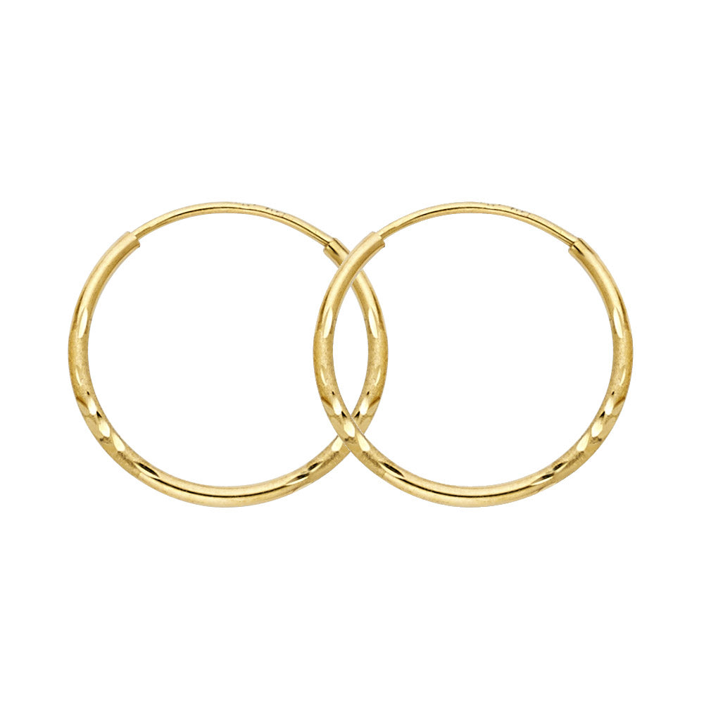 14K Yellow Gold Bud Diamond Cut 1.5 mm Round Tube Hoop