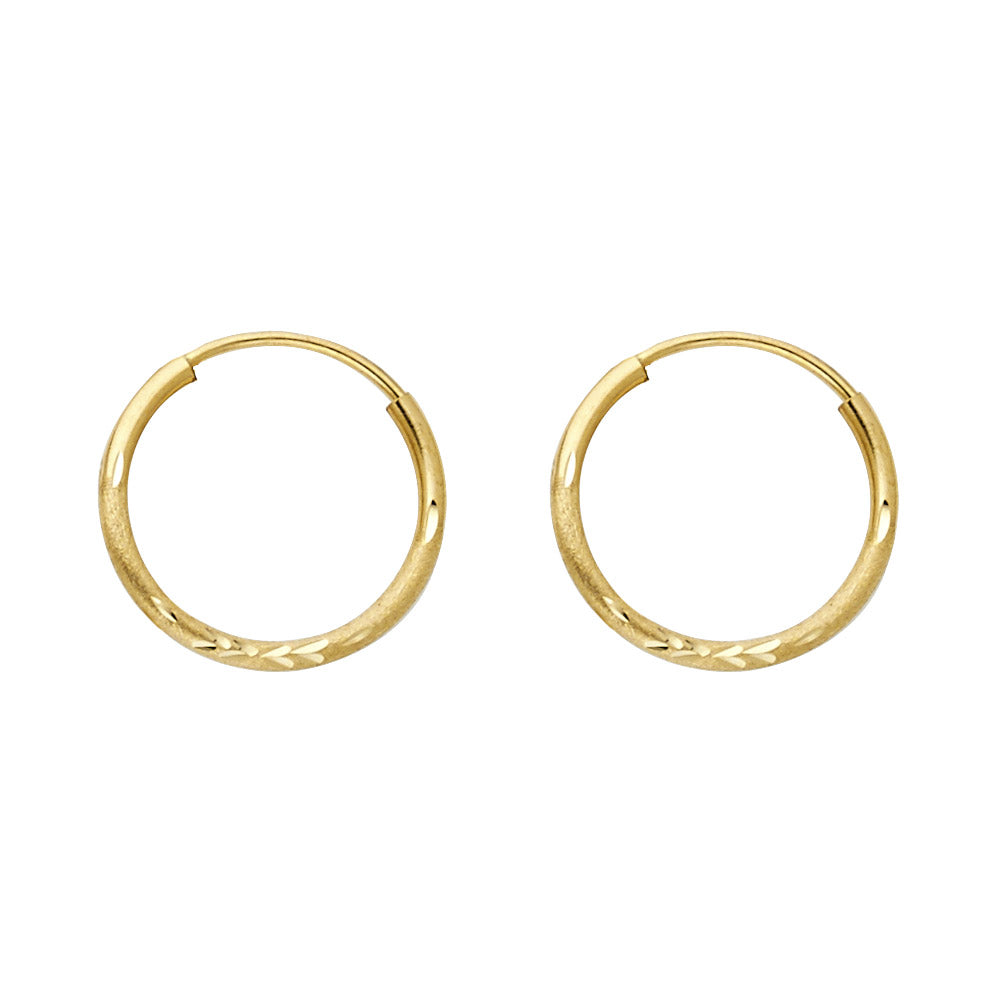 14K Yellow Gold Bud Diamond Cut 1.5 mm Round Tube Hoop