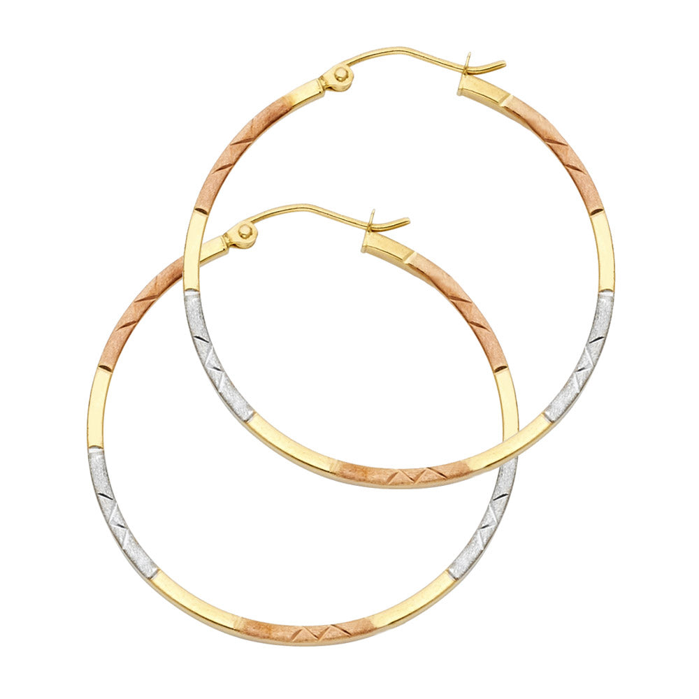14K Yellow White Rose Gold Square Tube Hoop Earring (25 mm)