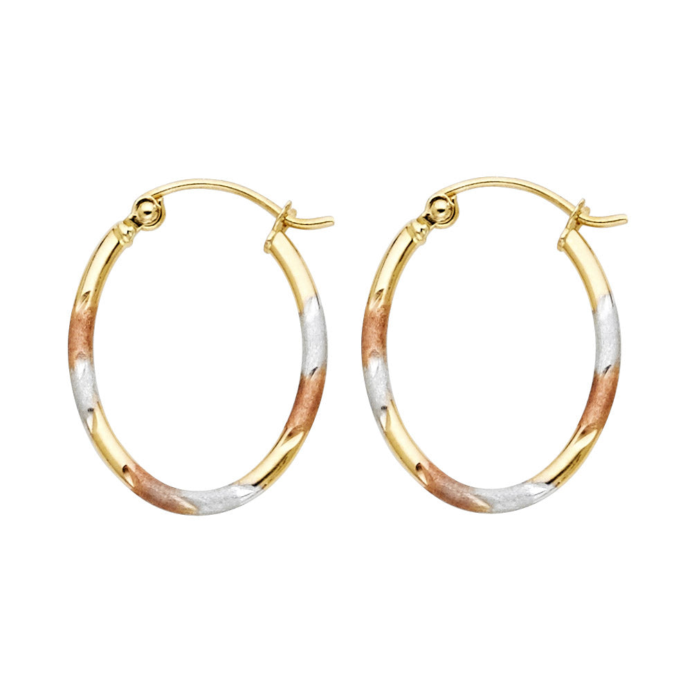 14K Yellow White Rose Gold Square Tube Oval Hoop (16X20 mm)