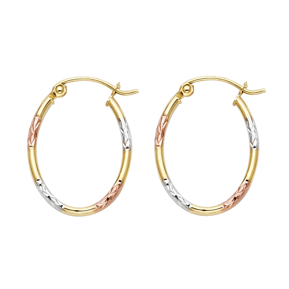 14K Yellow White Rose Gold Round Tube Oval Hoop (15X19 mm)