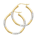 14K Two Tone Gold Diamond Cut Round Tube Hoop Earrings (20 mm)