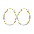 14K Two Tone Gold Diamond Cut Round Tube Oval Hoop (16X20 mm)