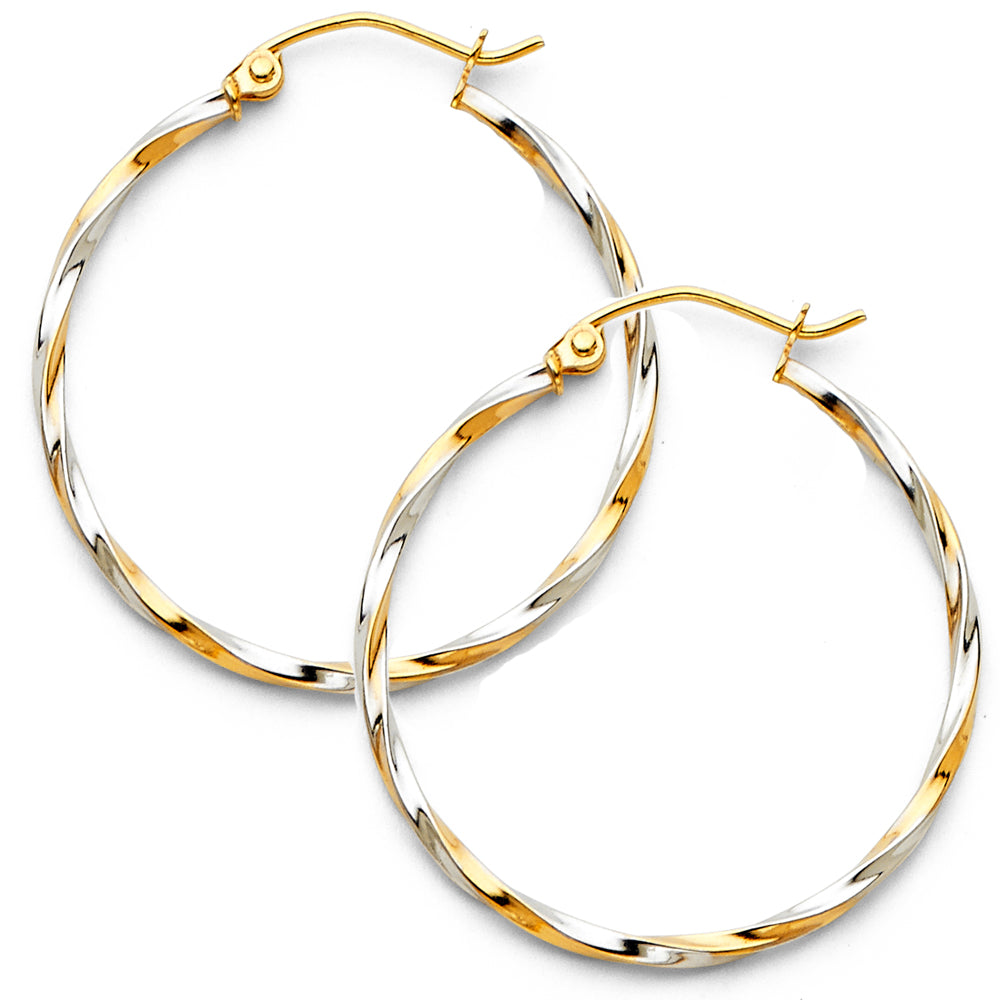 14K Two Tone Gold Curled Hoop Earring (30 mm)