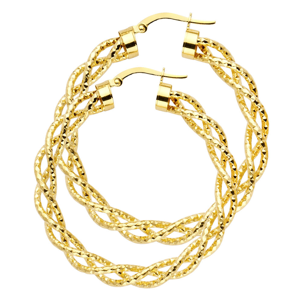 14K Yellow Gold Braided Hollow Hoop Earrings