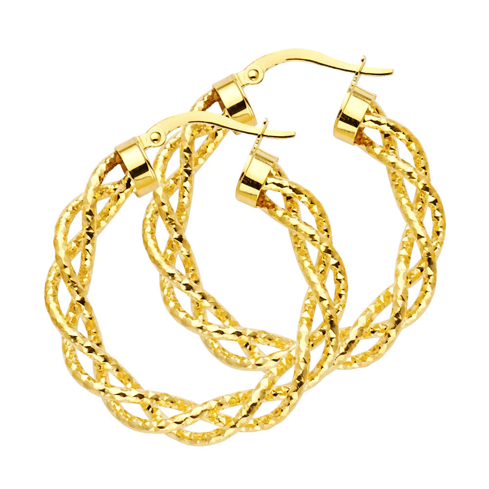 14K Yellow Gold Braided Hollow Hoop Earrings