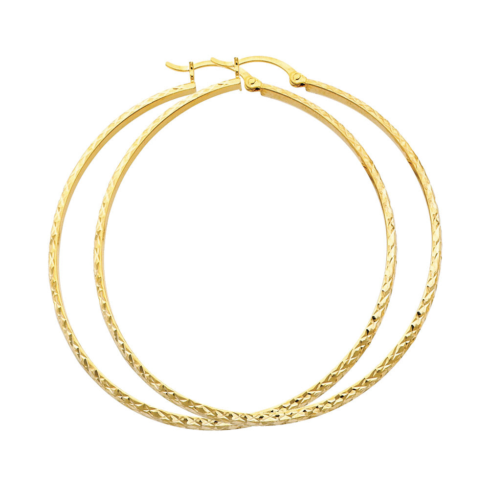 14K Yellow Gold Diamond Cut 2.8 mm H-Rd Tube Hoop