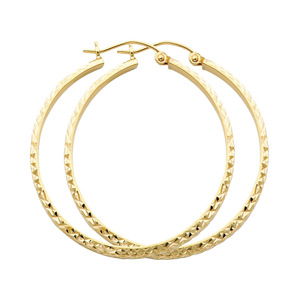 14K Yellow Gold Diamond Cut 2.8 mm H-Rd Tube Hoop