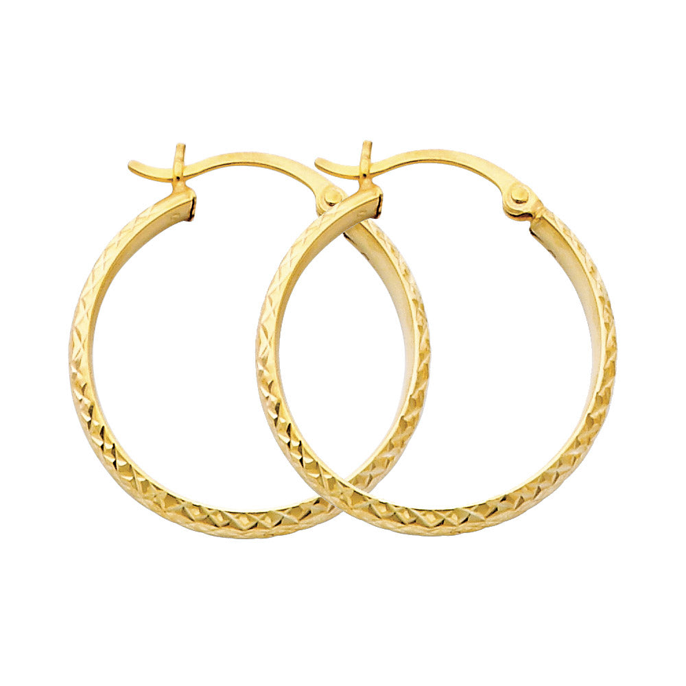 14K Yellow Gold Diamond Cut 2.8 mm H-Rd Tube Hoop