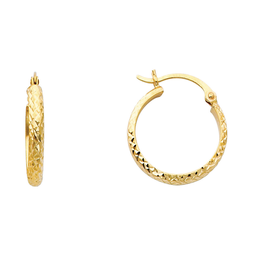 14K Yellow Gold Diamond Cut 2.8 mm H-Rd Tube Hoop