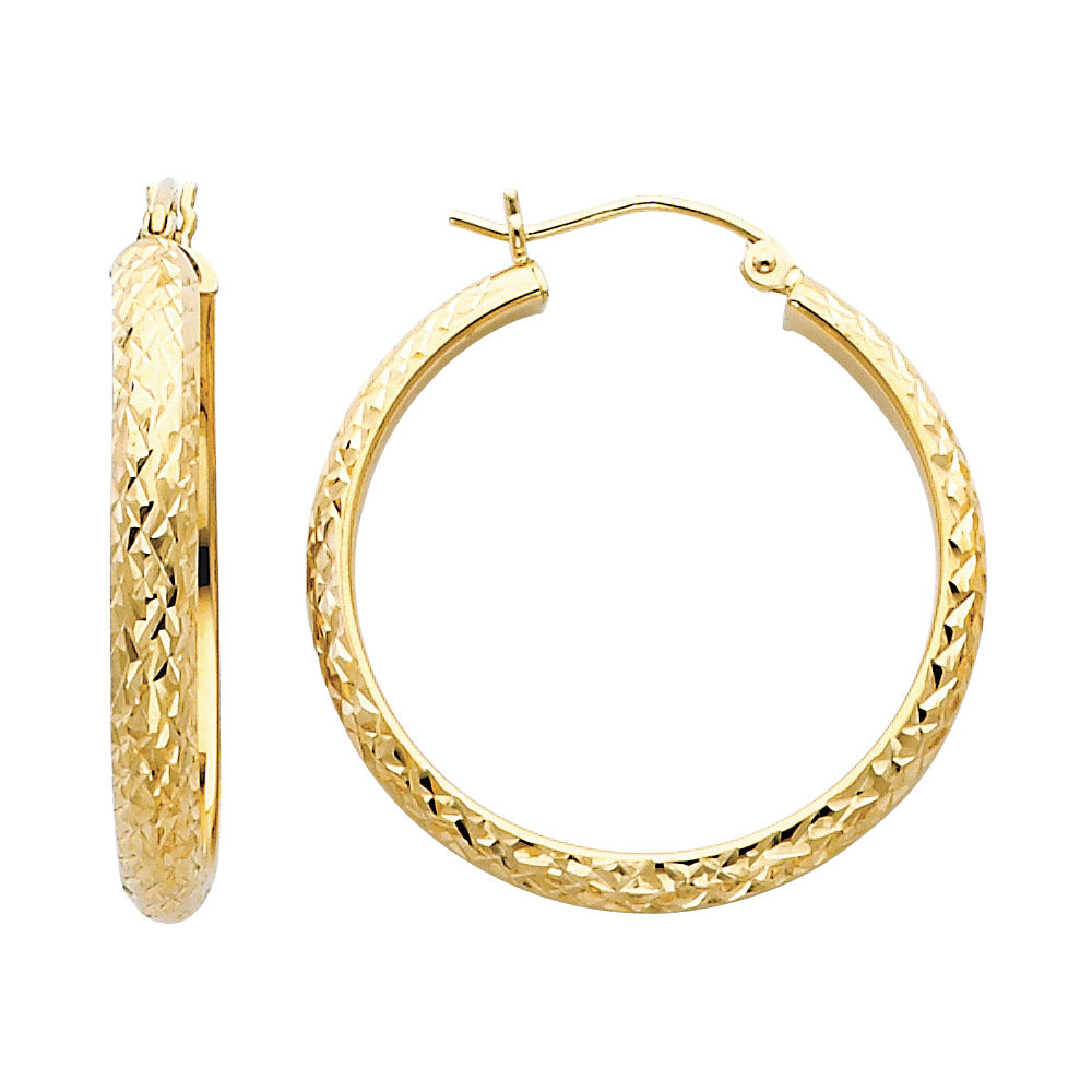 14K Yellow Gold Diamond Cut 3.5 mm H-Rd Tube Hoop (30 mm)