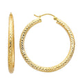 14K Yellow Gold Diamond Cut 3.0 mm Round Hoop Earrings