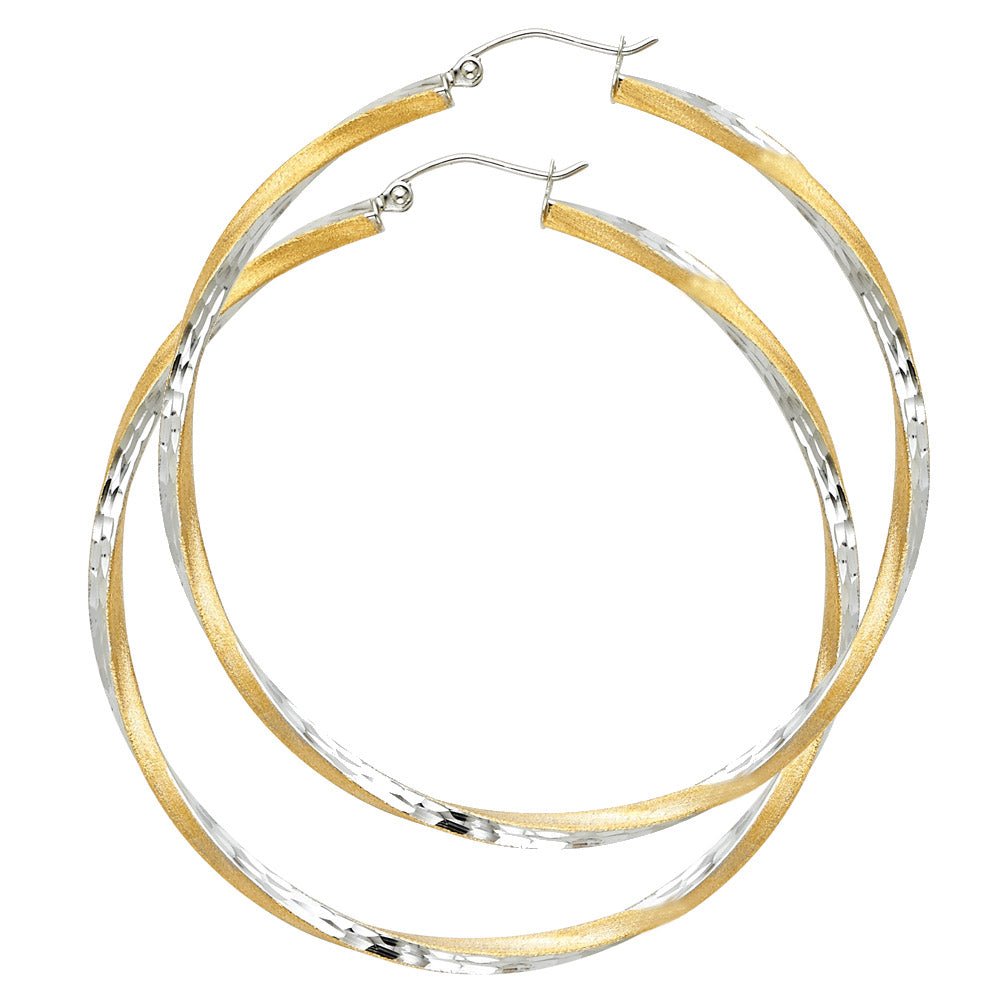 14K Two Tone Gold Sf Diamond Cut 2.6 mm Swirl Hoop