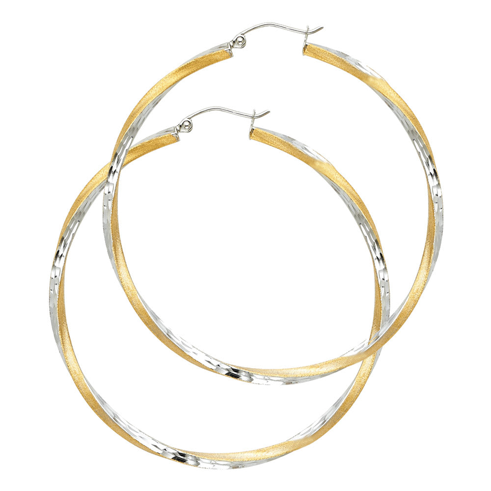 14K Two Tone Gold Sf Diamond Cut 2.6 mm Swirl Hoop