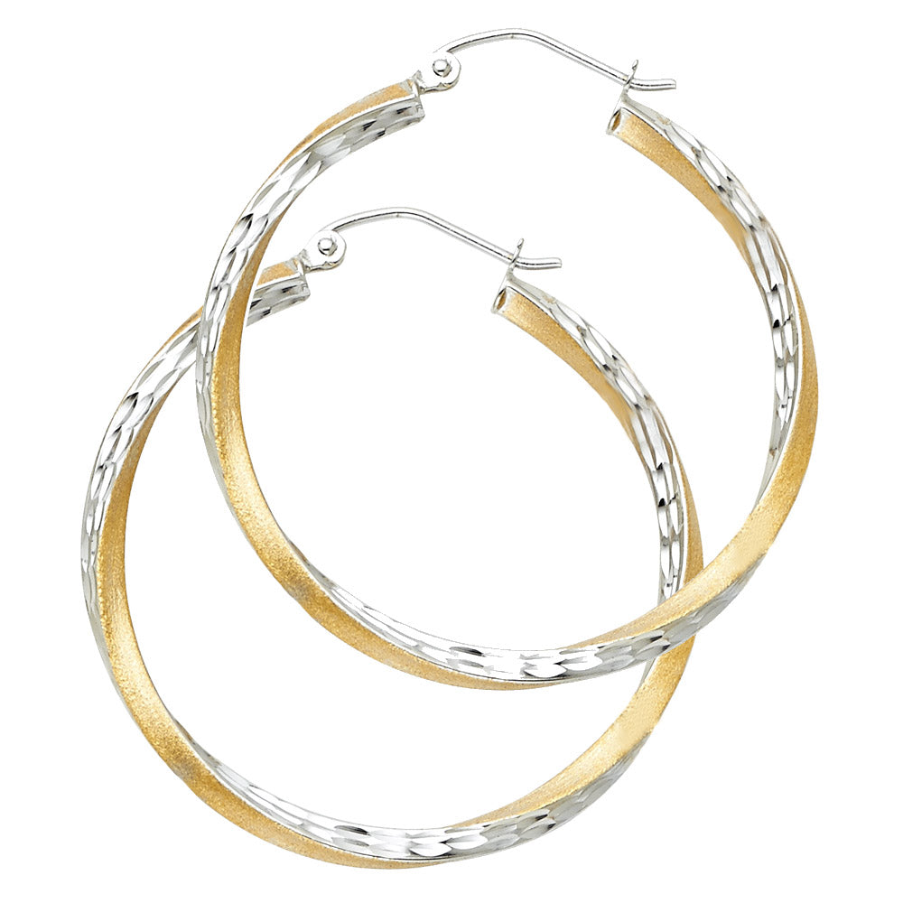 14K Two Tone Gold Sf Diamond Cut 2.6 mm Swirl Hoop
