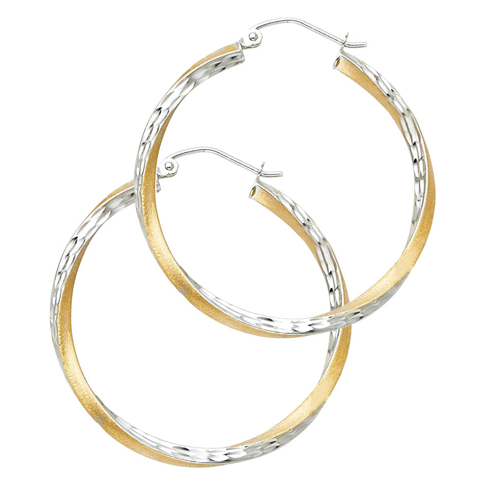 14K Two Tone Gold Sf Diamond Cut 2.6 mm Swirl Hoop