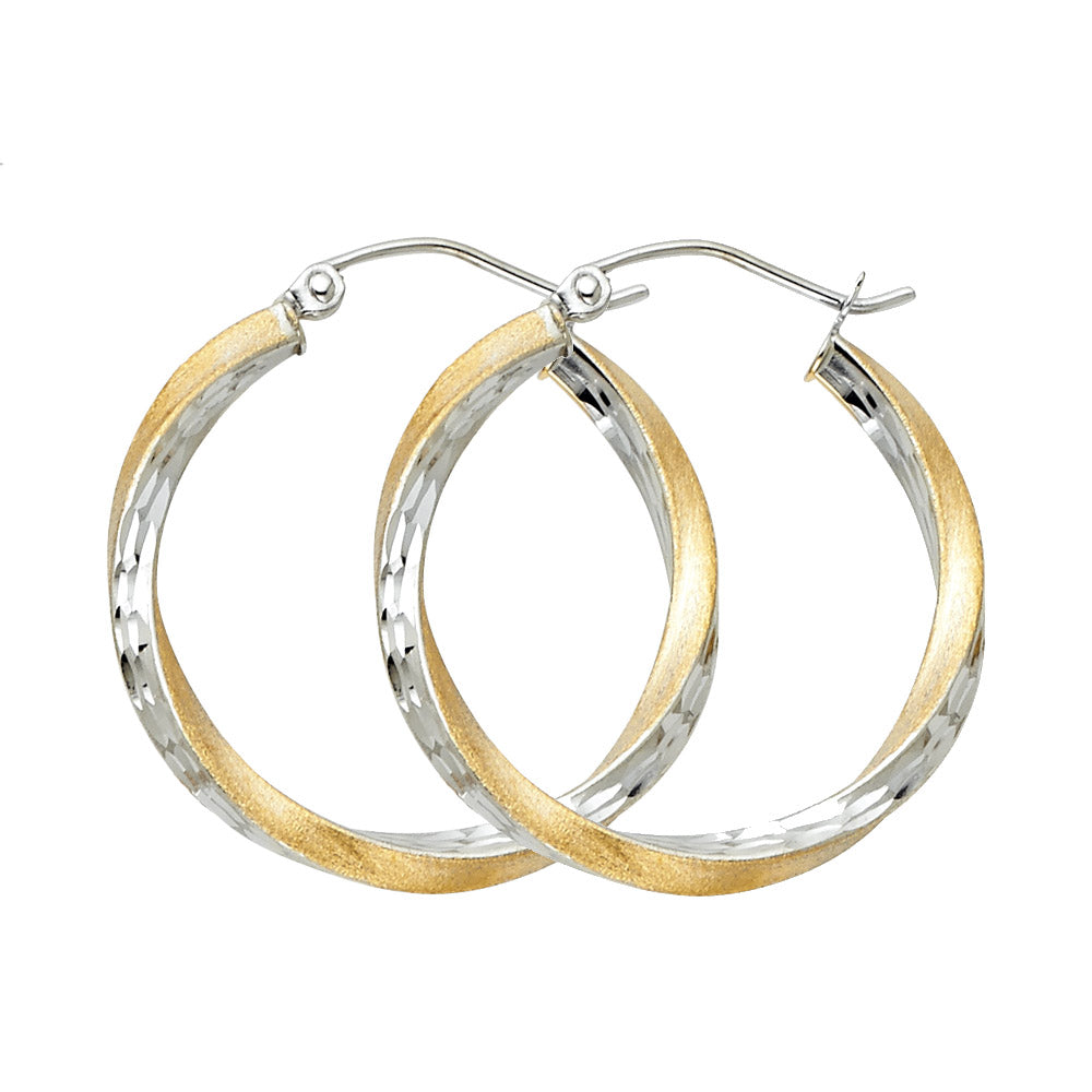 14K Two Tone Gold Sf Diamond Cut 2.6 mm Swirl Hoop