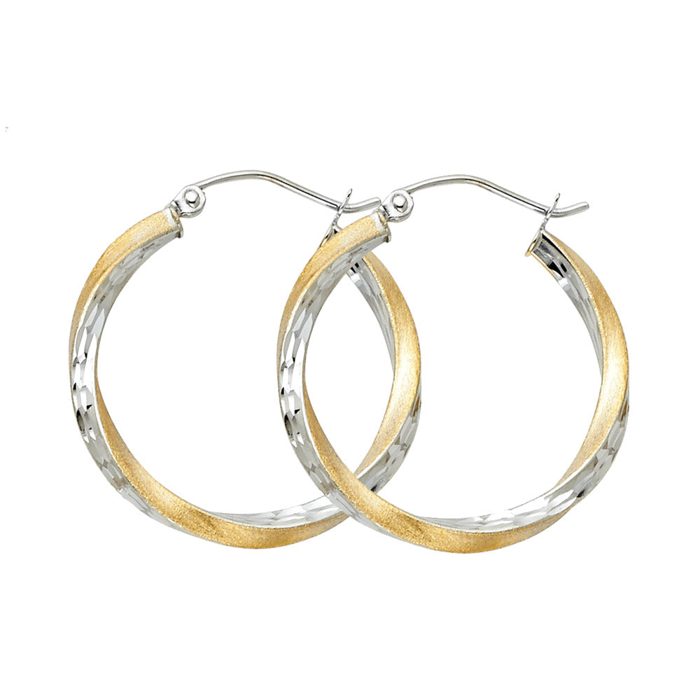 14K Two Tone Gold Sf Diamond Cut 2.6 mm Swirl Hoop
