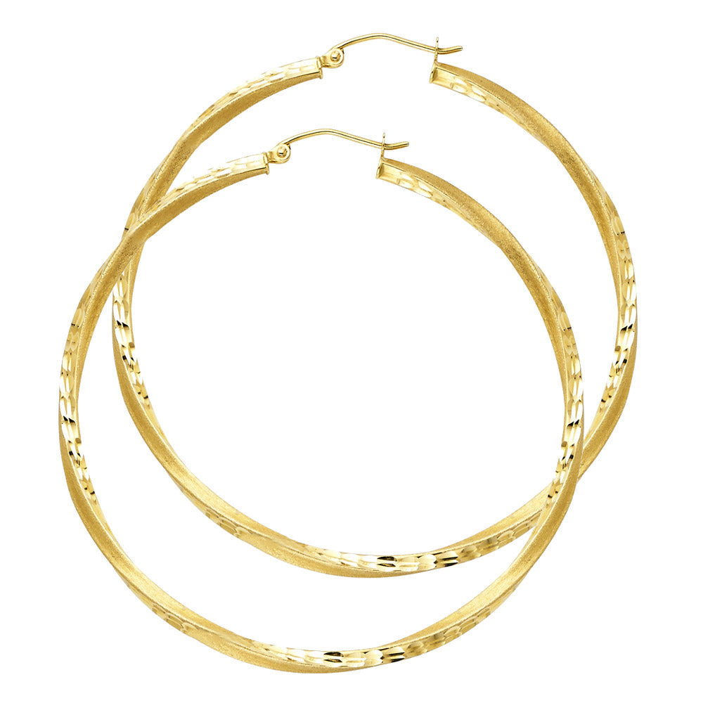 14K Yellow Gold Sf Diamond Cut 2.6 mm Swirl Hoop