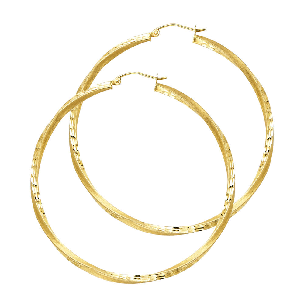 14K Yellow Gold Sf Diamond Cut 2.6 mm Swirl Hoop