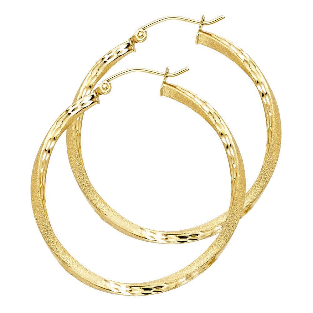 14K Yellow Gold Sf Diamond Cut 2.6 mm Swirl Hoop